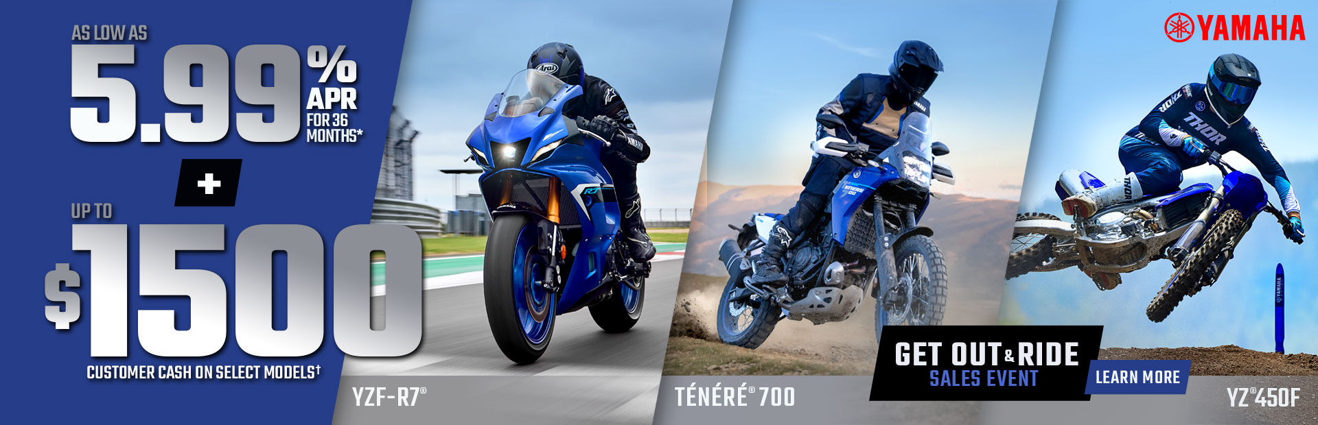 The Yamaha Get out and ride sales event promotion banner